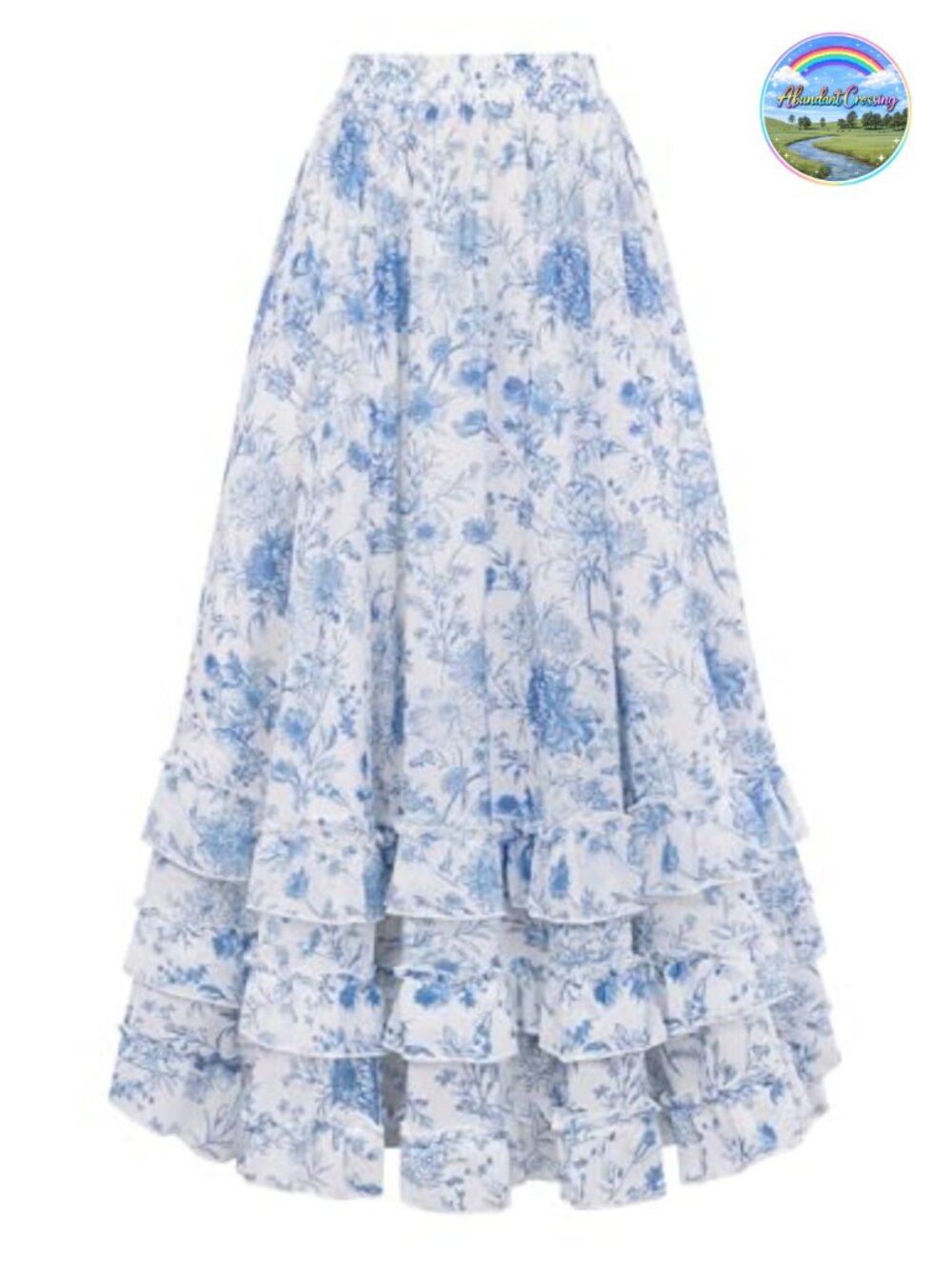 Floral Chiffon Maxi Skirt Ruffle Hem High Waist A-Line Long Skirt